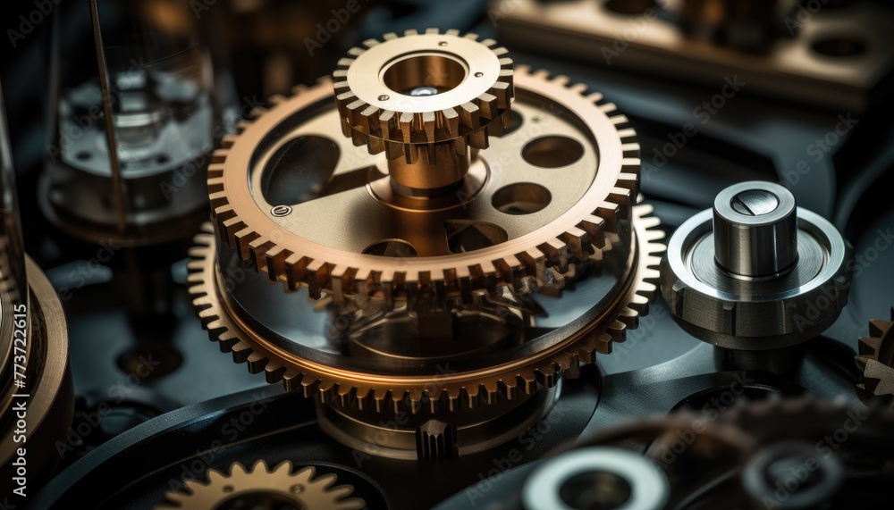 Close up view of a gear mechanism. close up view of a gears, Blue gears technology background, hi-tech digital technology and engineering on blue color background Close up view of a gear mechanism. close up view of a gears, Blue gears technology background, hi-tech digital technology and engineering on blue color background