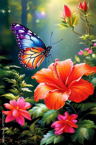 flower garden, Natural magic forest in wonderland