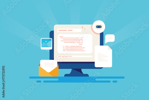 AI content software creates content for marketing activity instantly with input of command, artificial intelligence technology for business solution, vector illustration.