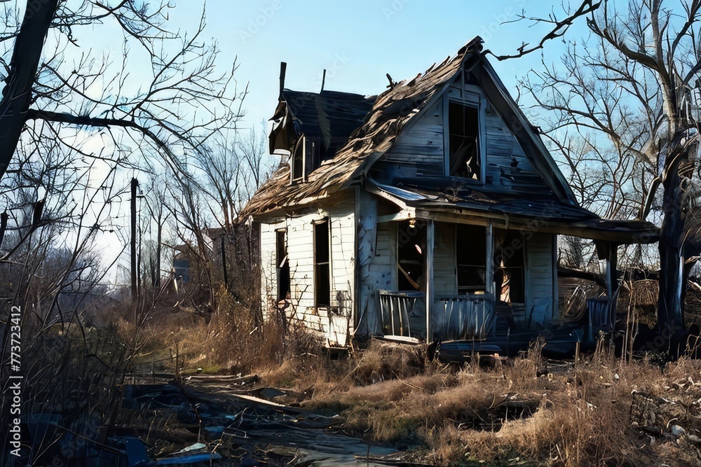 Obraz premium The ruined old house on Podil