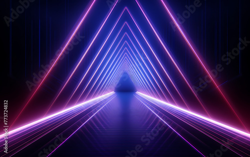 A futuristic neon-lit corridor with glowing purple and blue lights, evoking a sci-fi atmosphere. Generative AI © Breyenaiimages
