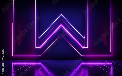 A futuristic neon-lit corridor with glowing purple and blue lights, evoking a sci-fi atmosphere. Generative AI