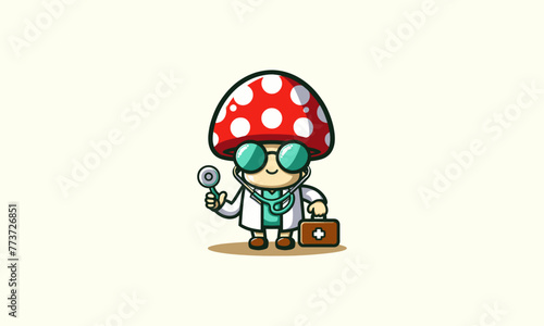 character mushroom wearing uniform doctor vector mascot design