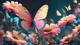 
Butterfly in spring flowers blossom background,butterfly on flowers for polination,