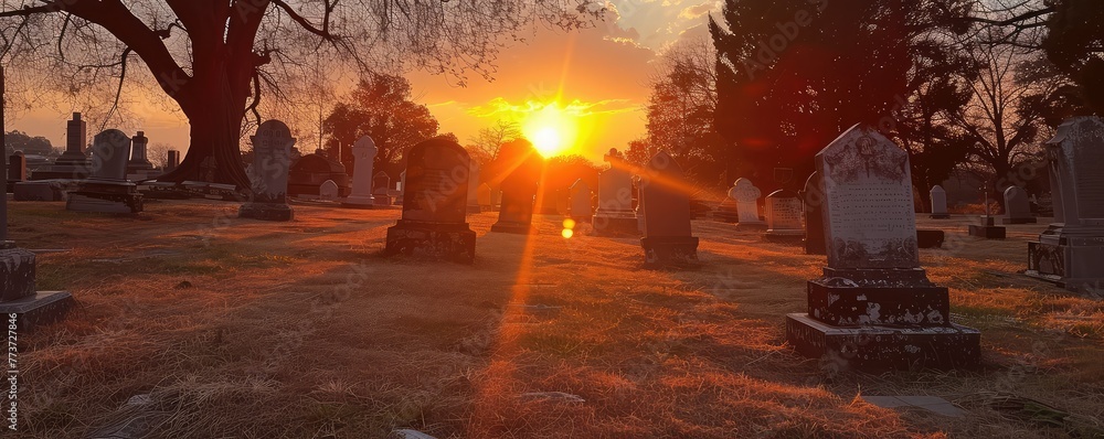 Obraz premium Sunrise rays piercing through trees