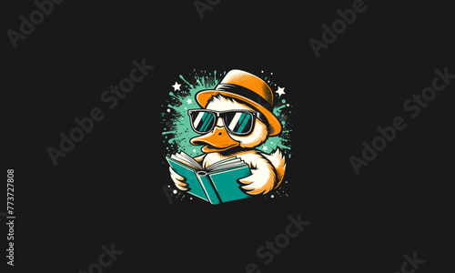 duck wearing sun glass reading book vector artwork design