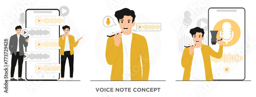 Flat vector man phone call conversation voice notes memos record microphone talking communication
