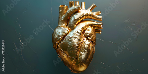 Solid gold human heart. generative ai