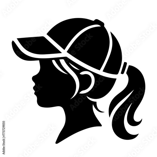 Simple Silhouette of little girl in baseball cap in profile