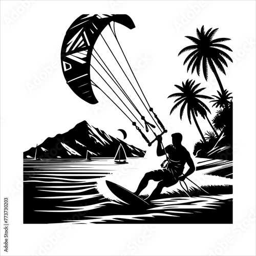 Kitesurfing vector silhouette illustration 