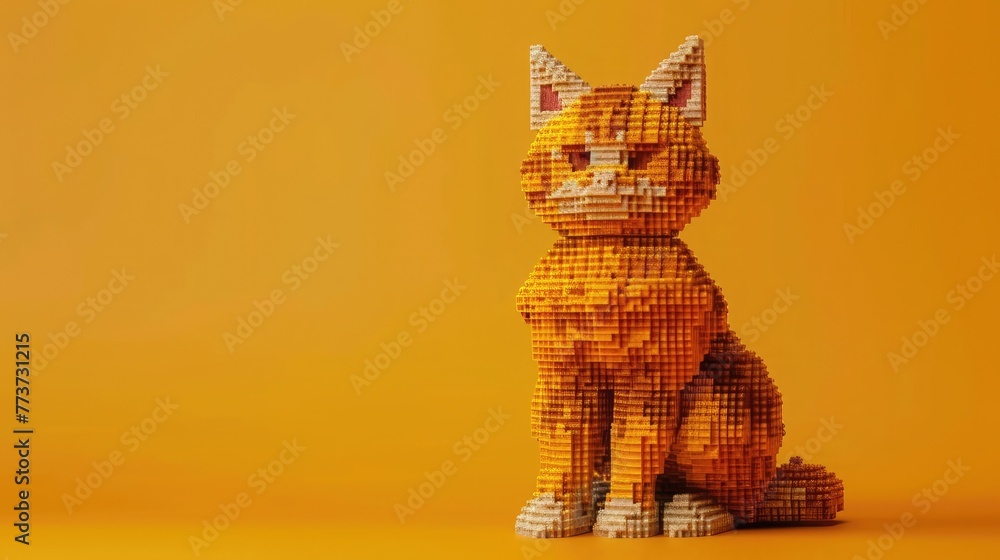 cat made of legos, flat background