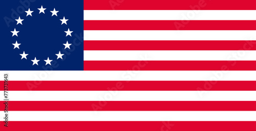 The Betsy Ross flag is the flag of the United States, which is conformant to the Flag Act of 1777. Vector illustration