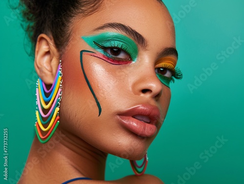 a woman with colorful makeup