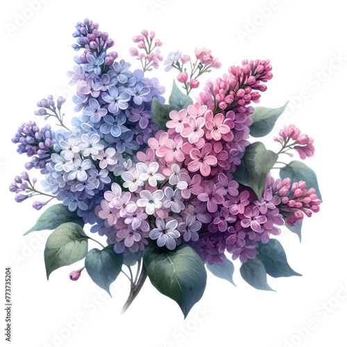 Watercolor , lilac branches, soft tones isolated on PNG background. Generative AI. © Alena