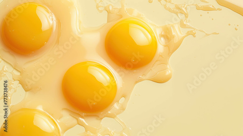 Yolk eggs top view on a yellow background Healthy  nutritious breakfast food