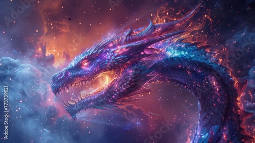Create an awe-inspiring image featuring a cosmic dragon © Supasin