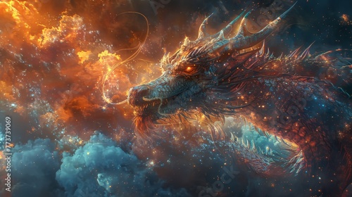 Create an awe-inspiring image featuring a cosmic dragon
