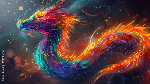 Create an awe-inspiring vector image featuring a colorful dragon