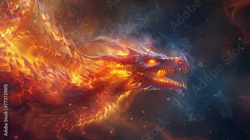 Create an intense and captivating image featuring a dragon breathing fire