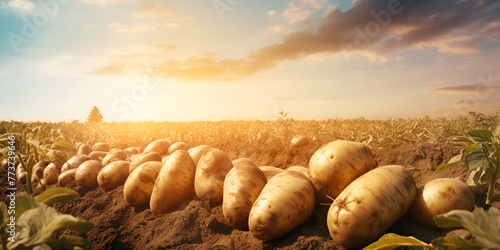 Harvest Organic potatoes grown in the field nature potatoharvest agriculturelife sunlight background
 photo