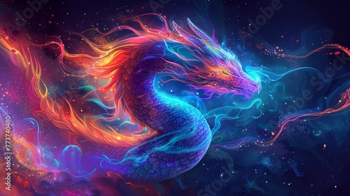 Illustrate a captivating vector scene with a colorful dragon