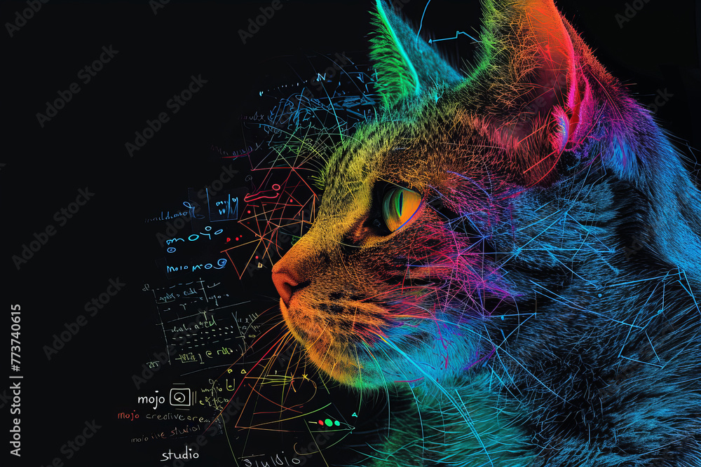A feline mystery, the cat's mind a rainbow of thought, revealed in an AI Generative image.