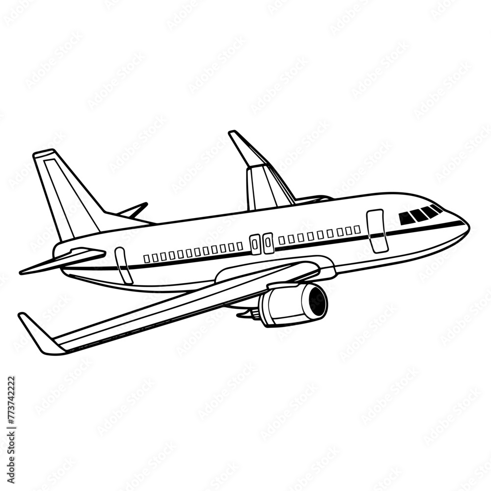 Minimalist vector outline of an airplane icon for versatile use.