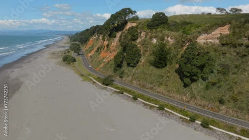 Sandy beach, harbour and lagoon in  Waiotahe, Bay of Plenty, New Zealand. photo