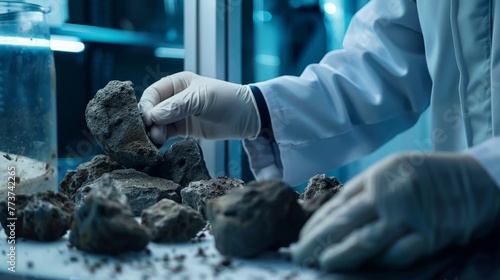 Geologist Examining Rock Samples in Lab photo
