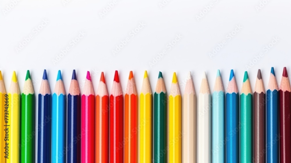 Fototapeta premium A set of professional watercolor colored pencils for drawing isolated on a white background