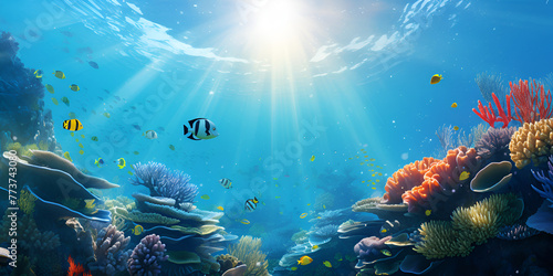 Underwater coral reef and ocean for wallpaper Conservation Coral Bleaching with watery background 