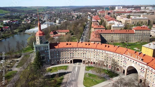 Porubsky Arc, Zamecky Rybnik And Ostrava City On A Sunny Day In Czech Republic. - aerial shot photo