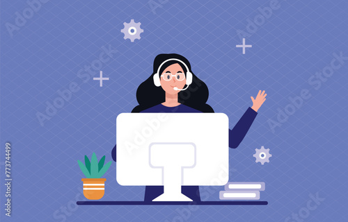 Customer service vector illustration. Customer support department staff, telemarketing agents.