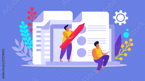 Concept of signing bilateral contract, making business deal, concluding agreement or treaty, signatory. Modern flat colorful vector illustration.