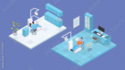 Medical isometric dental treatment vector illustration. Dentist Isometric Infographics