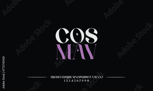 Cos Mav is Elegant awesome alphabet letters font and number. unique serif font. Classic Lettering Minimal Fashion Designs. Typography fonts regular uppercase and lowercase. vector illustration