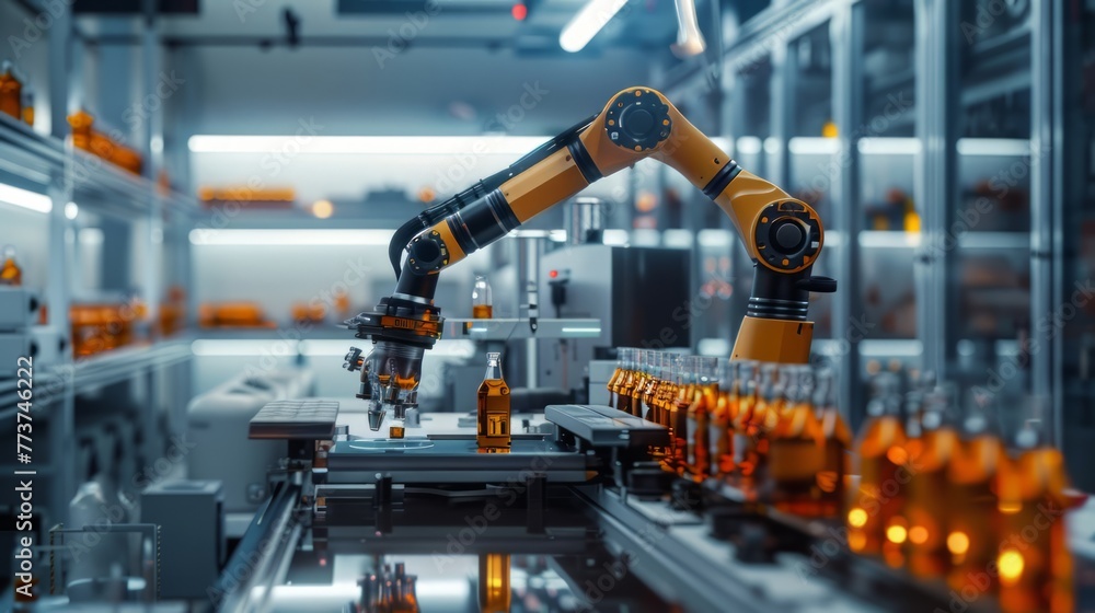 The excitement of robotics with an image of a robot arm assembling or manipulating objects in a laboratory or factory setting The excitement of robotics with an image of a robot arm assembling or manipulating objects in a laboratory or factory setting