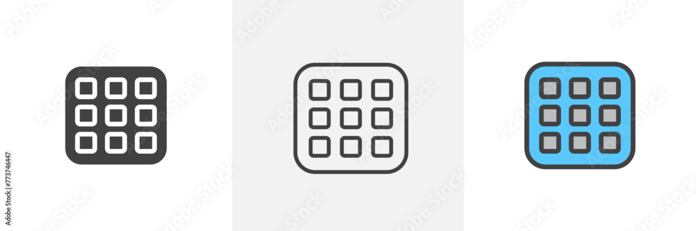 App Menu and Digital Interface Icon Set. Application Categories and Interface Buttons.