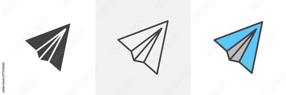 Fototapeta premium Origami Plane and Lightweight Craft Icon Set. Paper Aeroplane Messaging Symbols.