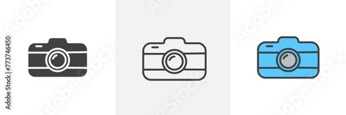 Photographer's Camera and Equipment Icon Set. Compact Camera for Visual Arts.
