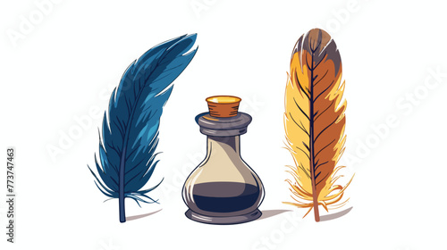 Feather and inkwell old retro vintage icon stock vect photo