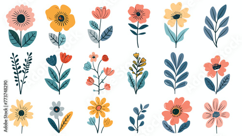 Flower and leaf icon vector for pattern