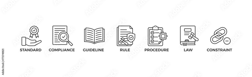 Regulation banner web icon vector illustration concept with icon of standard, compliance, guideline, rule, procedure, law and constraint Regulation banner web icon vector illustration concept with icon of standard, compliance, guideline, rule, procedure, law and constraint