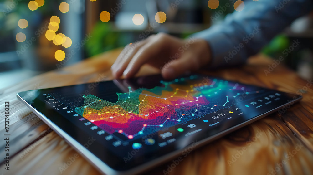 Business sales analysis: Tablet showing chart graph Business sales analysis: Tablet showing chart graph