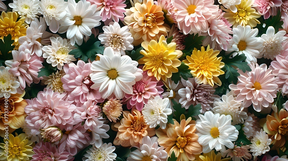 Vibrant Array of Chrysanthemums - A Floral Tapestry. Perfect for Backgrounds and Design. Captured in Natural Light. AI-Generated Image. AI