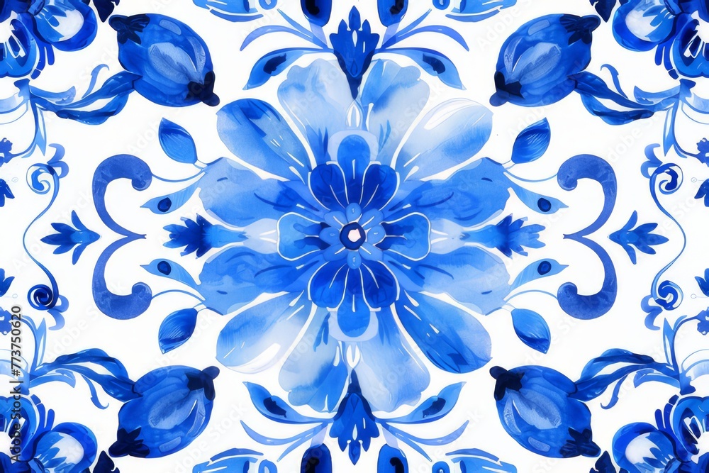 Watercolor Seamless pattern with blue and white Watercolor Seamless pattern with blue and white