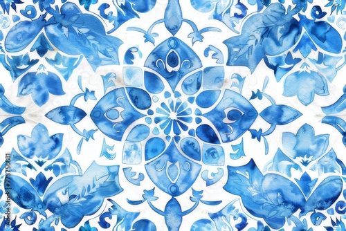 Watercolor Seamless pattern with blue and white 