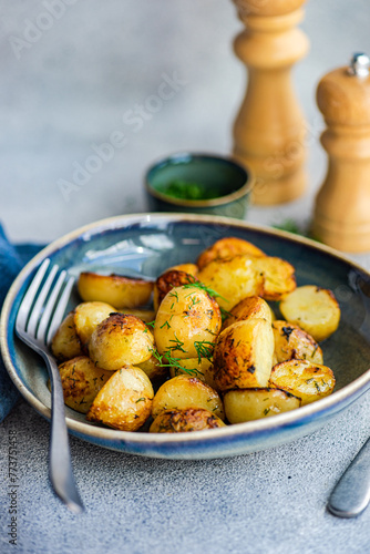 Roasted spring potato in the bowl