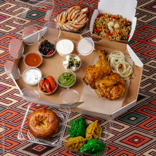 restaurant food in takeaway containers