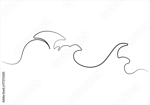Continuous one line drawing of sea waves out line vector art illustration 